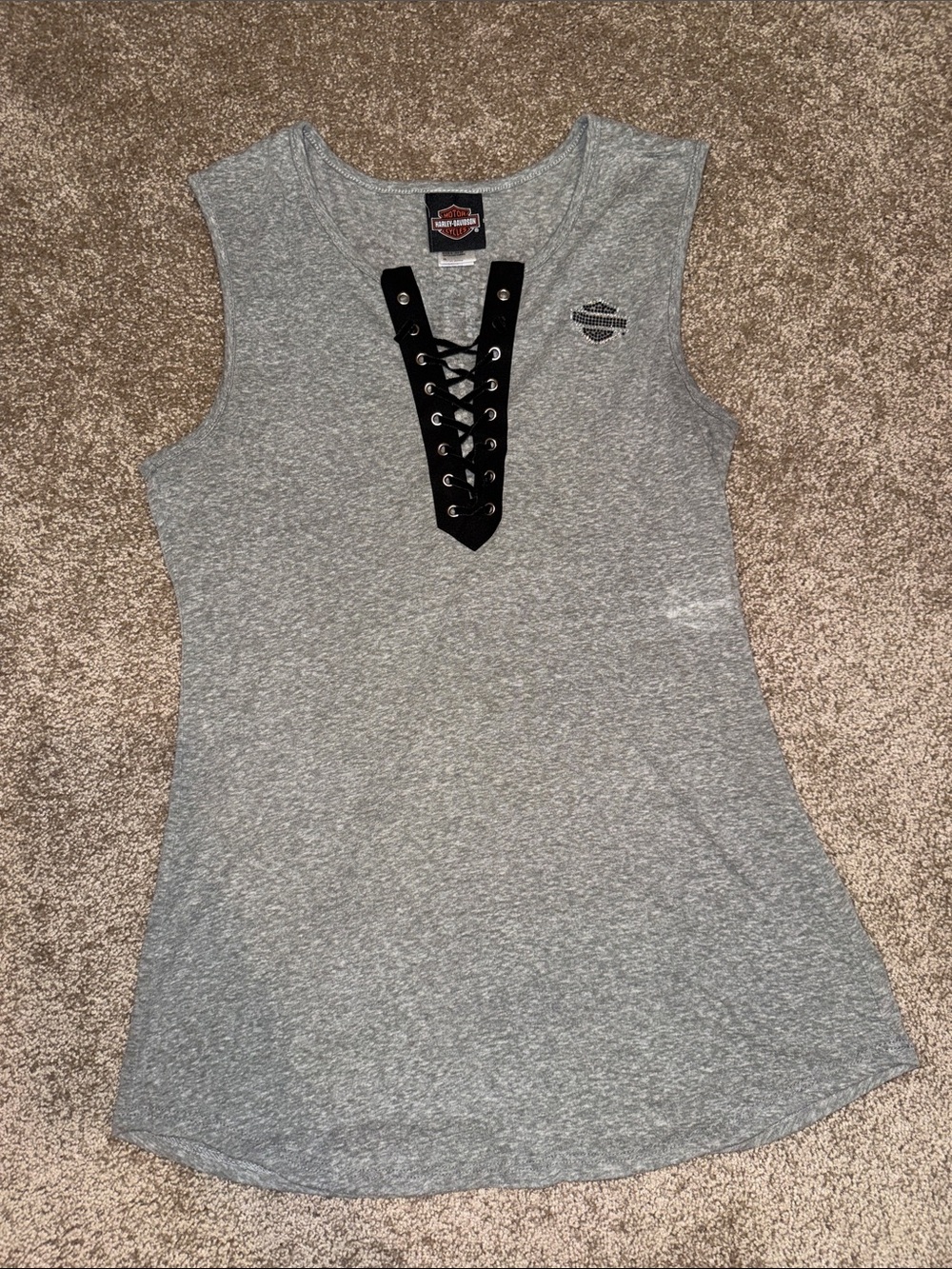 Harley-Davidson Gray Sleeveless Tank Angel Wings Bling - Medium